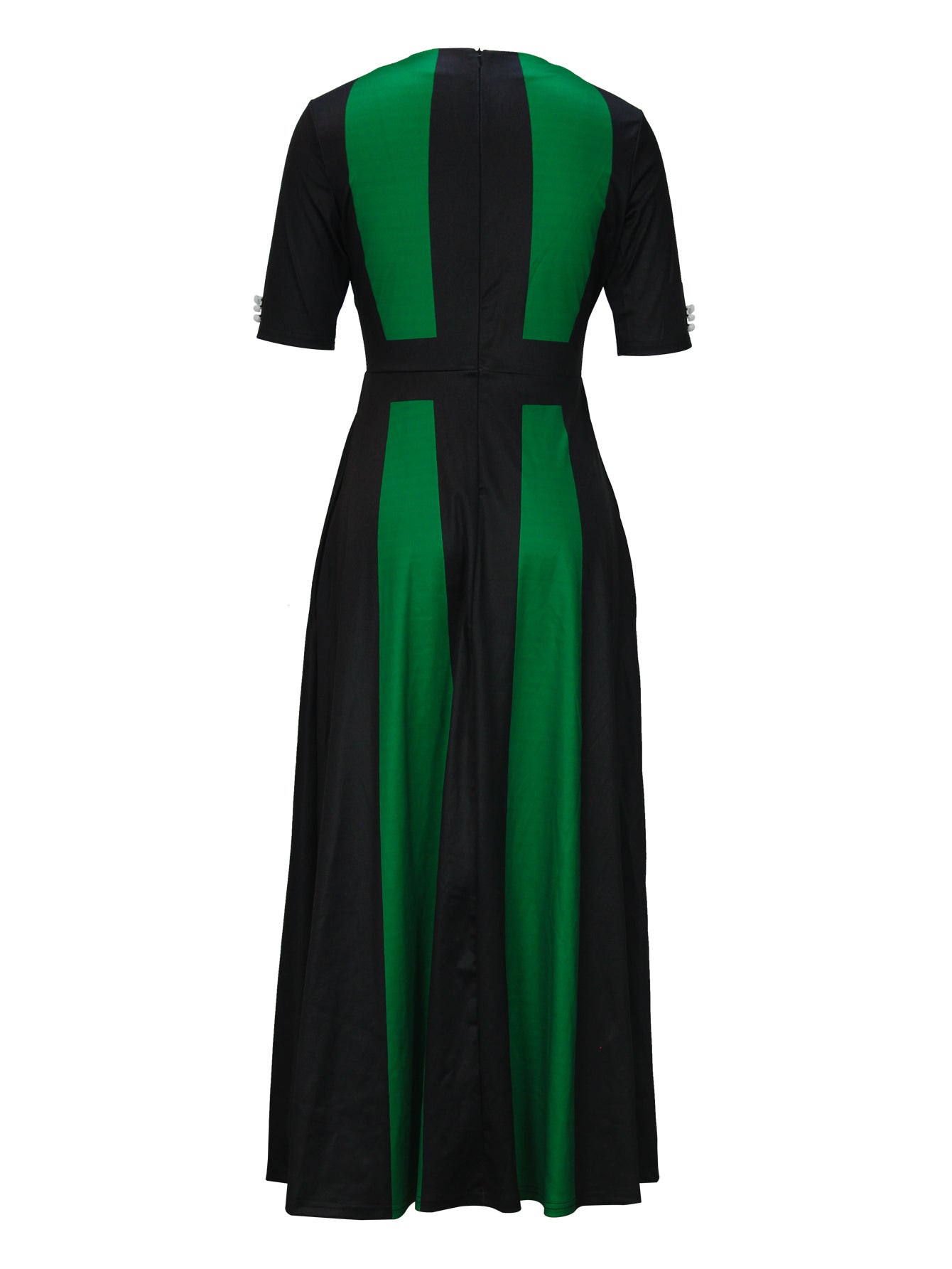 Women High Waist Button Elegant Contrast Dress