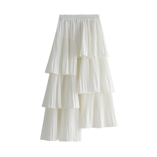 Korean Asymmetric Pleated Tiered Skirt