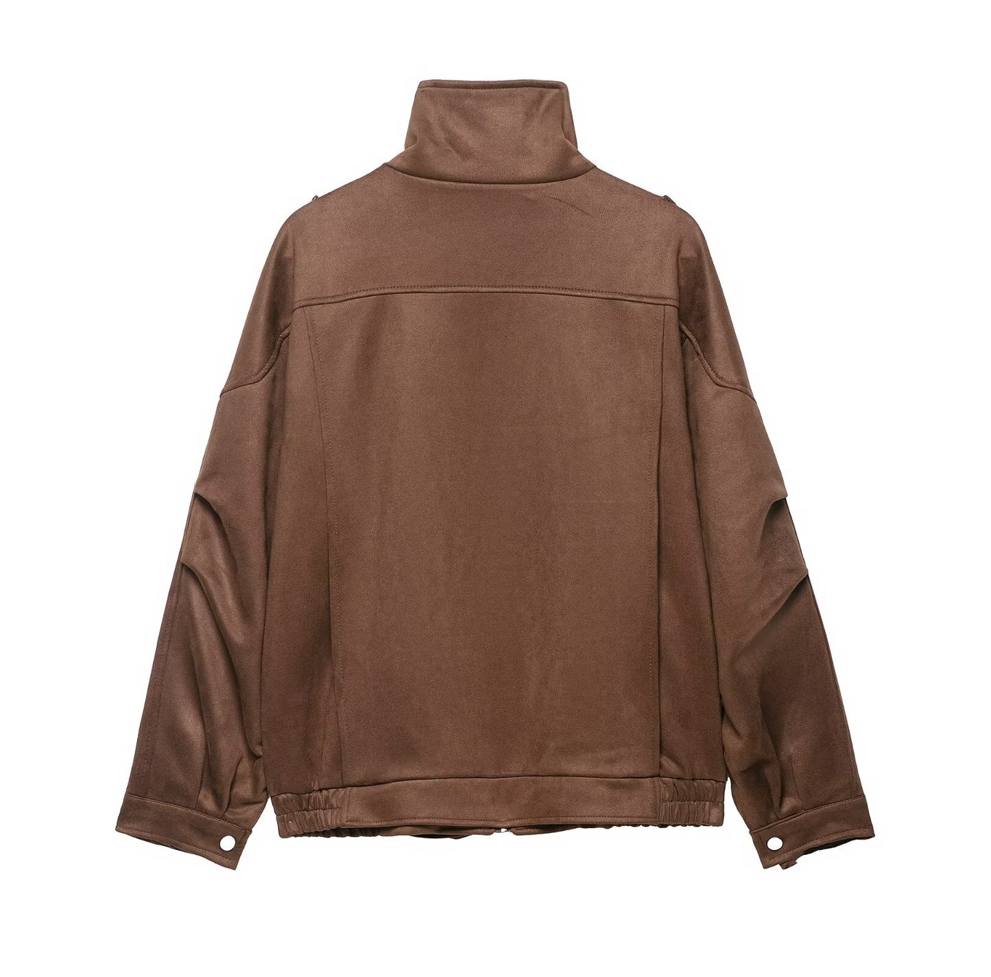 Women Autumn Retro Lapels Zipper Suede Jacket