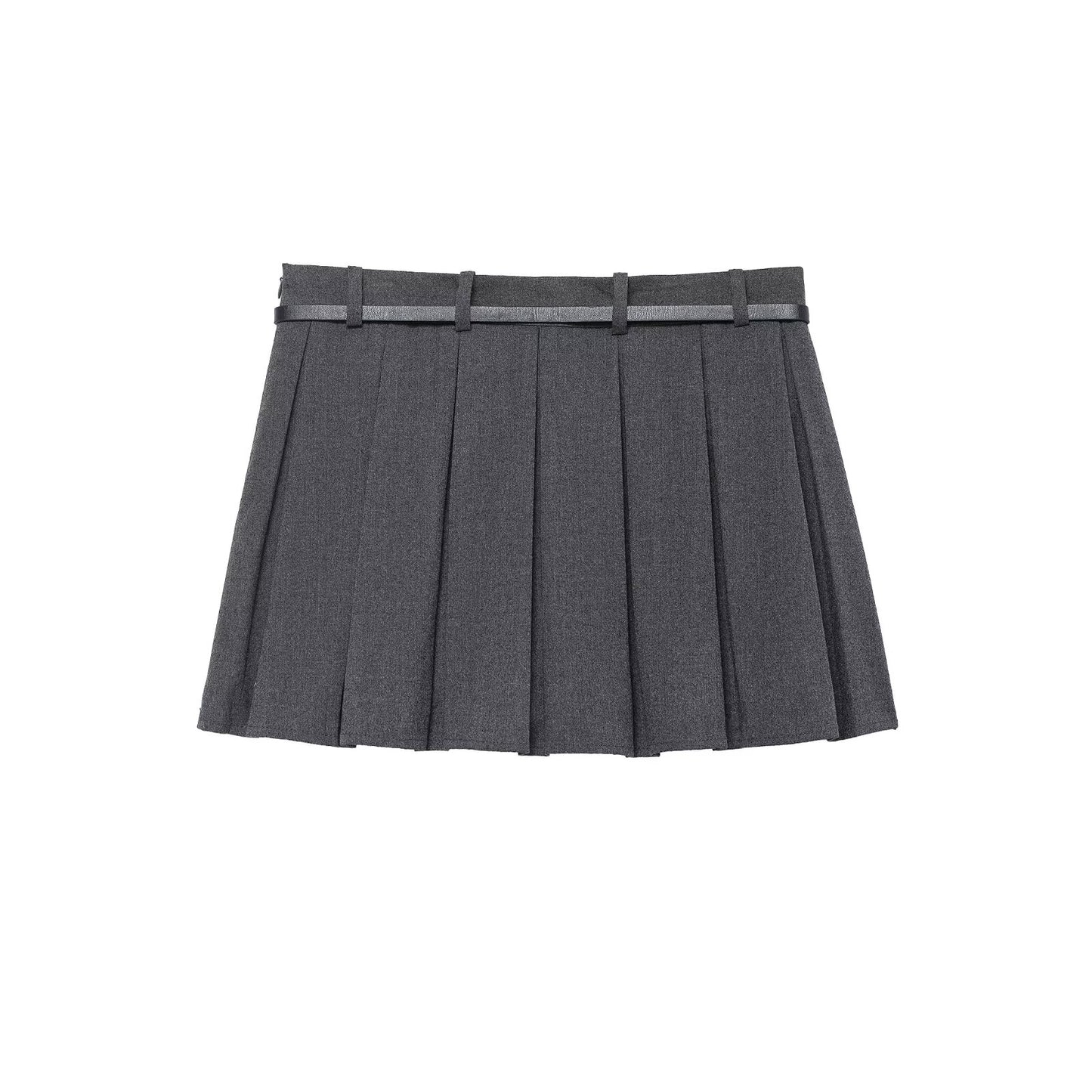 Women Clothing Belt Pleated Skirt