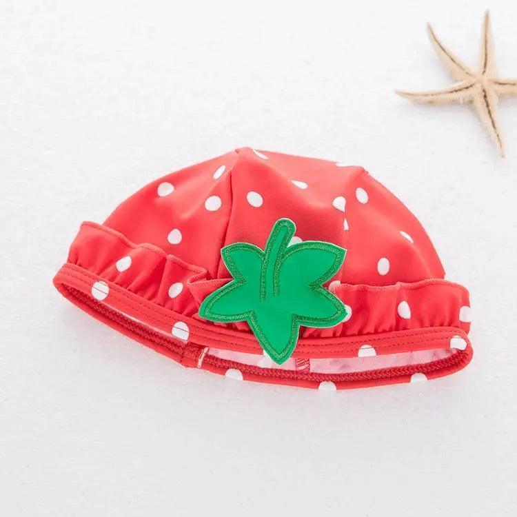 3 Pcs Girl Strawberry Pattern Halterneck Swimsuit And Bathing Cap - Venus Trendy Fashion Online