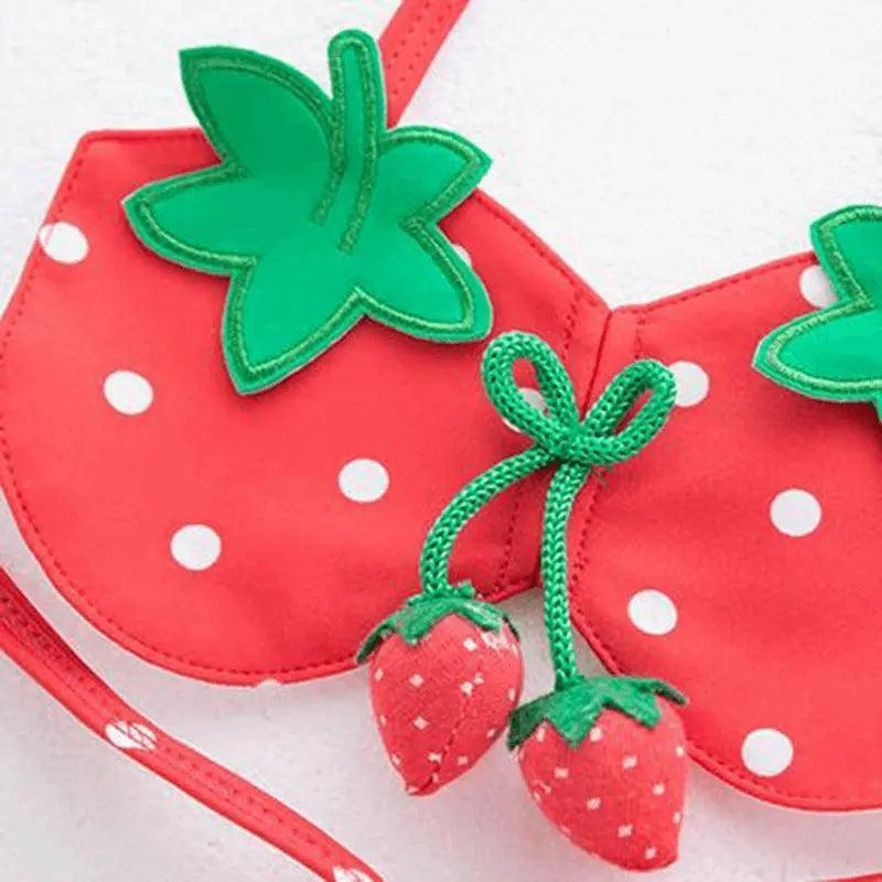 3 Pcs Girl Strawberry Pattern Halterneck Swimsuit And Bathing Cap - Venus Trendy Fashion Online