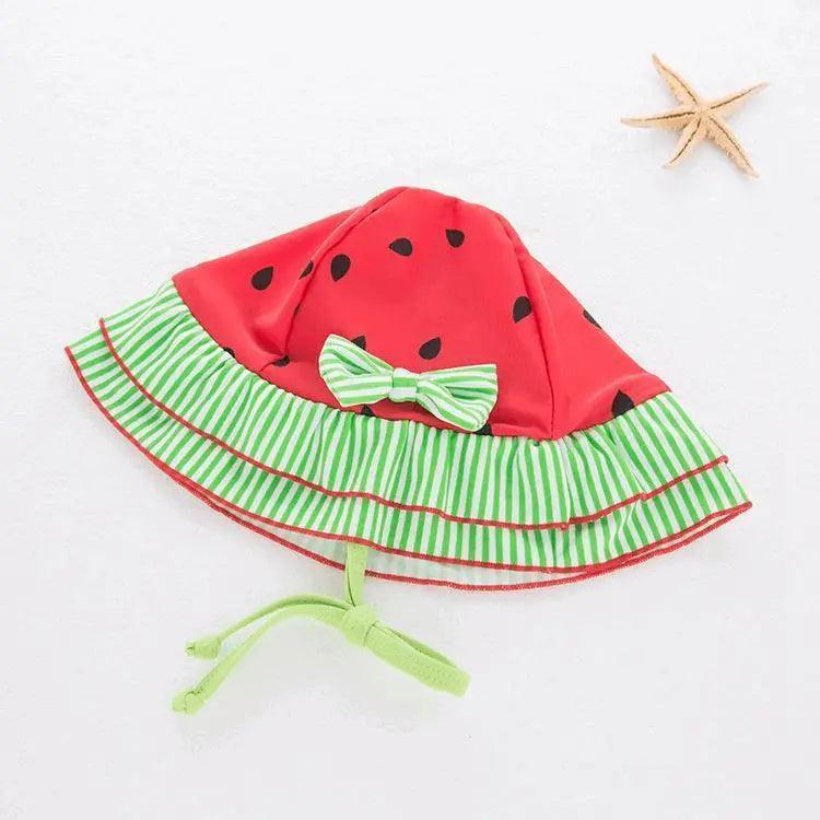 3 Pcs Girl Watermelon Pattern Swimsuit And Bathing Cap - Venus Trendy Fashion Online