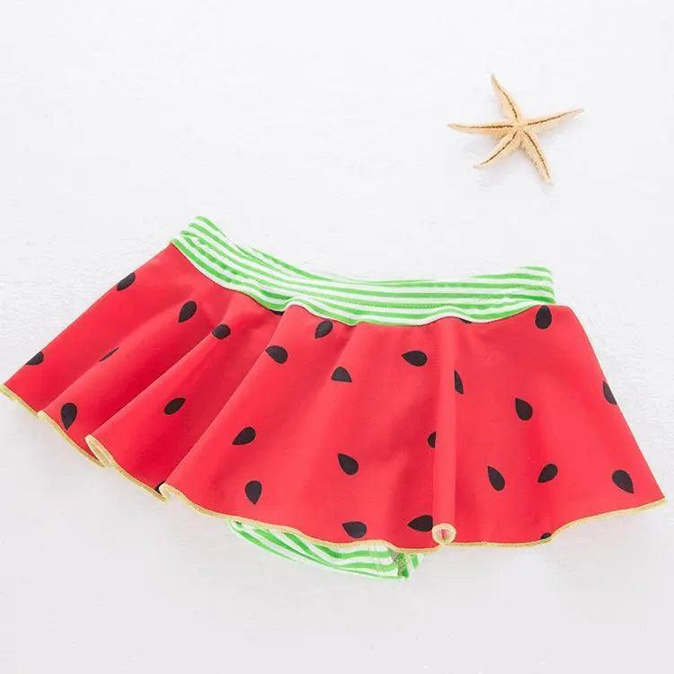 3 Pcs Girl Watermelon Pattern Swimsuit And Bathing Cap - Venus Trendy Fashion Online