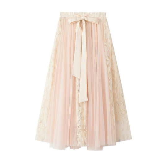 High Waist Lace Embroidery Patchwork Tulle Skirt