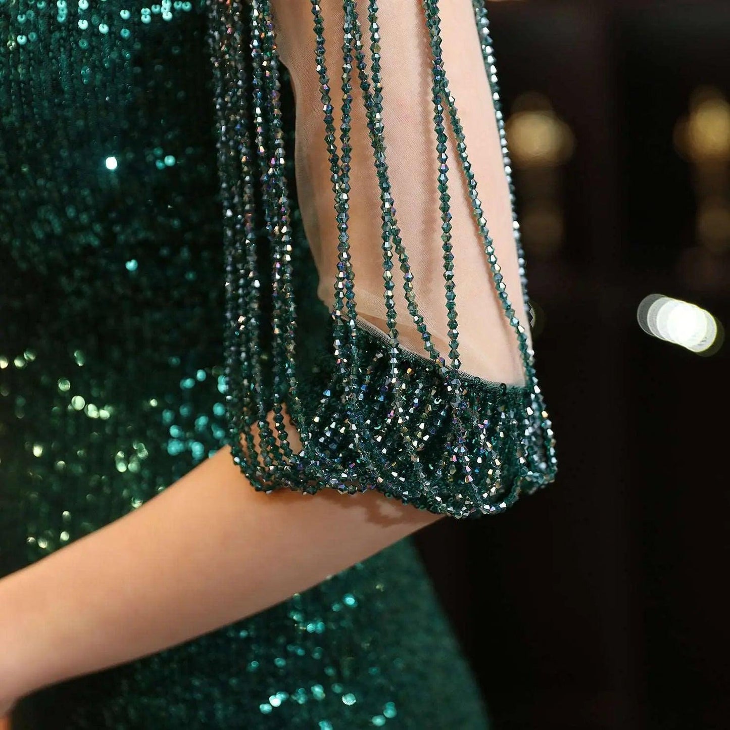 Banquet Elegant Long Long Sleeve Sequined Atmosphere Queen Fishtail Evening Dress Formal Gown - Venus Trendy Fashion Online
