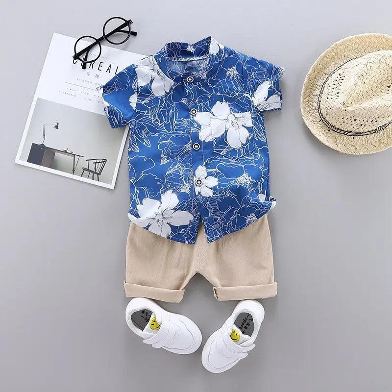 Boys Short Sleeve Floral Print Shirt And Shorts 2pcs Set - Venus Trendy Fashion Online