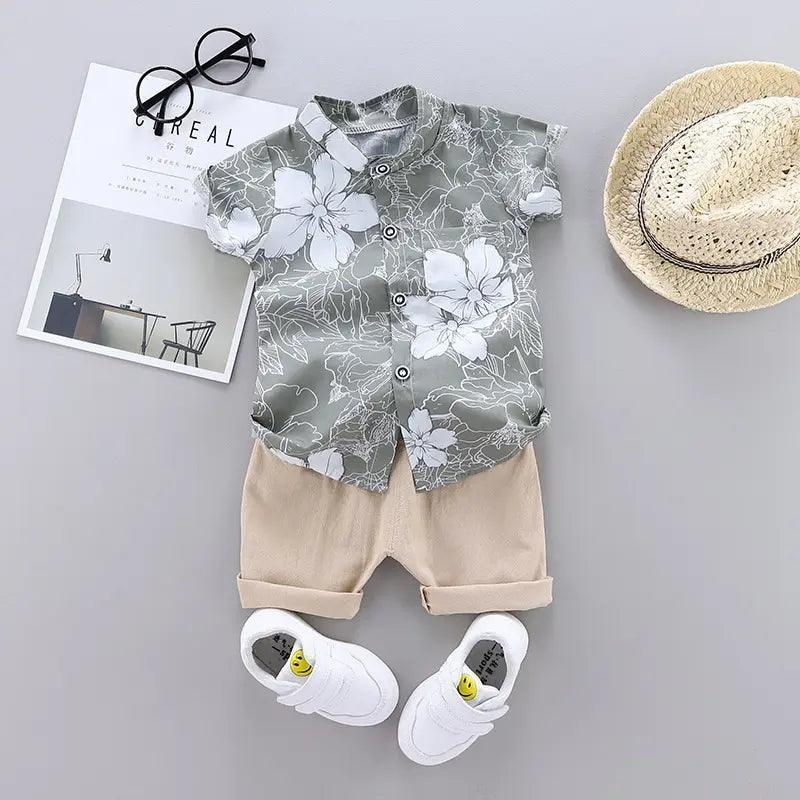 Boys Short Sleeve Floral Print Shirt And Shorts 2pcs Set - Venus Trendy Fashion Online