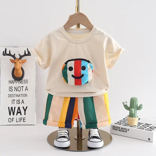 Boys Short Sleeve Strip Pocket T-Shirt And Shorts 2pcs Set - Venus Trendy Fashion Online