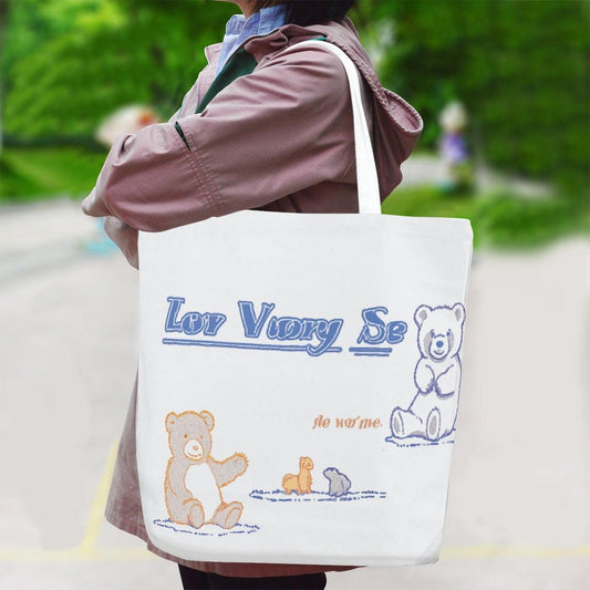Trendy Bear Canvas Bag With Shoulder Strap - Venus Trendy Fashion Online