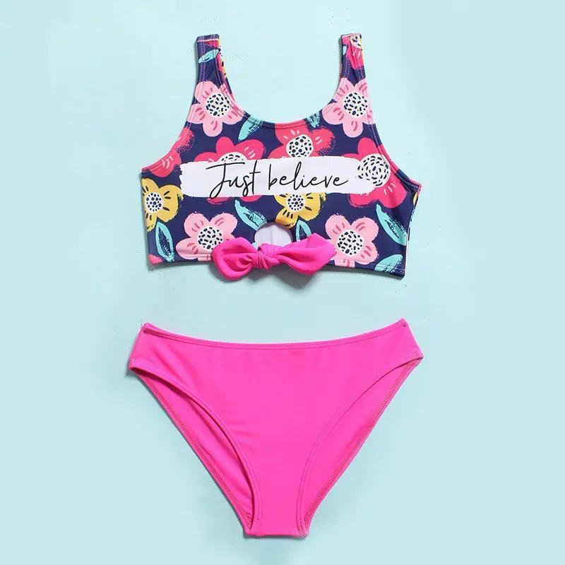 Children Kids Baby Fashion Girls Cute Flower Print Split Swimsuit 2pcs Set - Venus Trendy Fashion Online