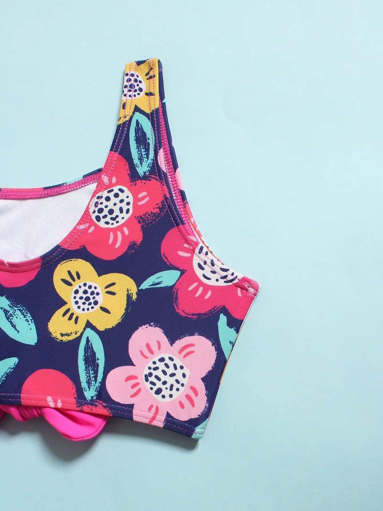 Children Kids Baby Fashion Girls Cute Flower Print Split Swimsuit 2pcs Set - Venus Trendy Fashion Online