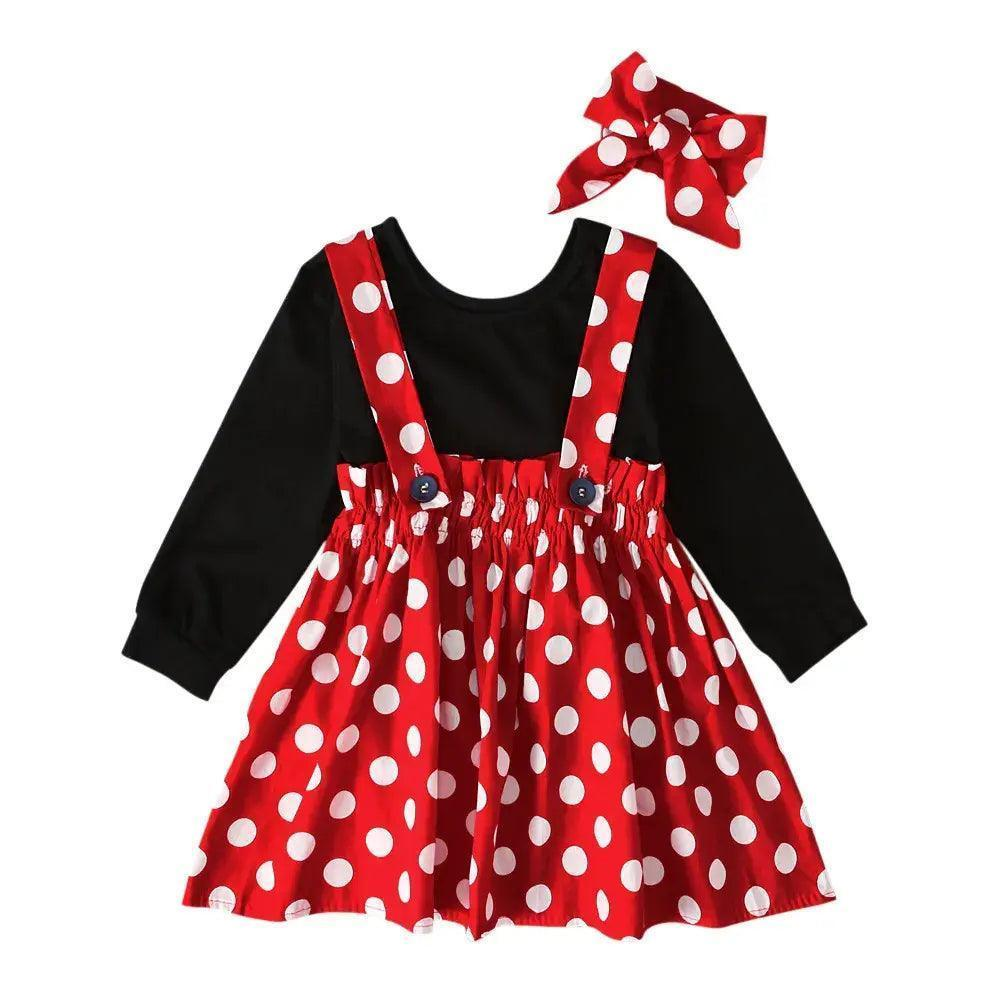 Children Kids Baby Fashion Girls Long Sleeve T-Shirt Top And Dot Strap Skirt Set - Venus Trendy Fashion Online