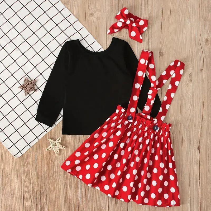 Children Kids Baby Fashion Girls Long Sleeve T-Shirt Top And Dot Strap Skirt Set - Venus Trendy Fashion Online