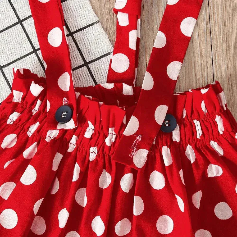 Children Kids Baby Fashion Girls Long Sleeve T-Shirt Top And Dot Strap Skirt Set - Venus Trendy Fashion Online