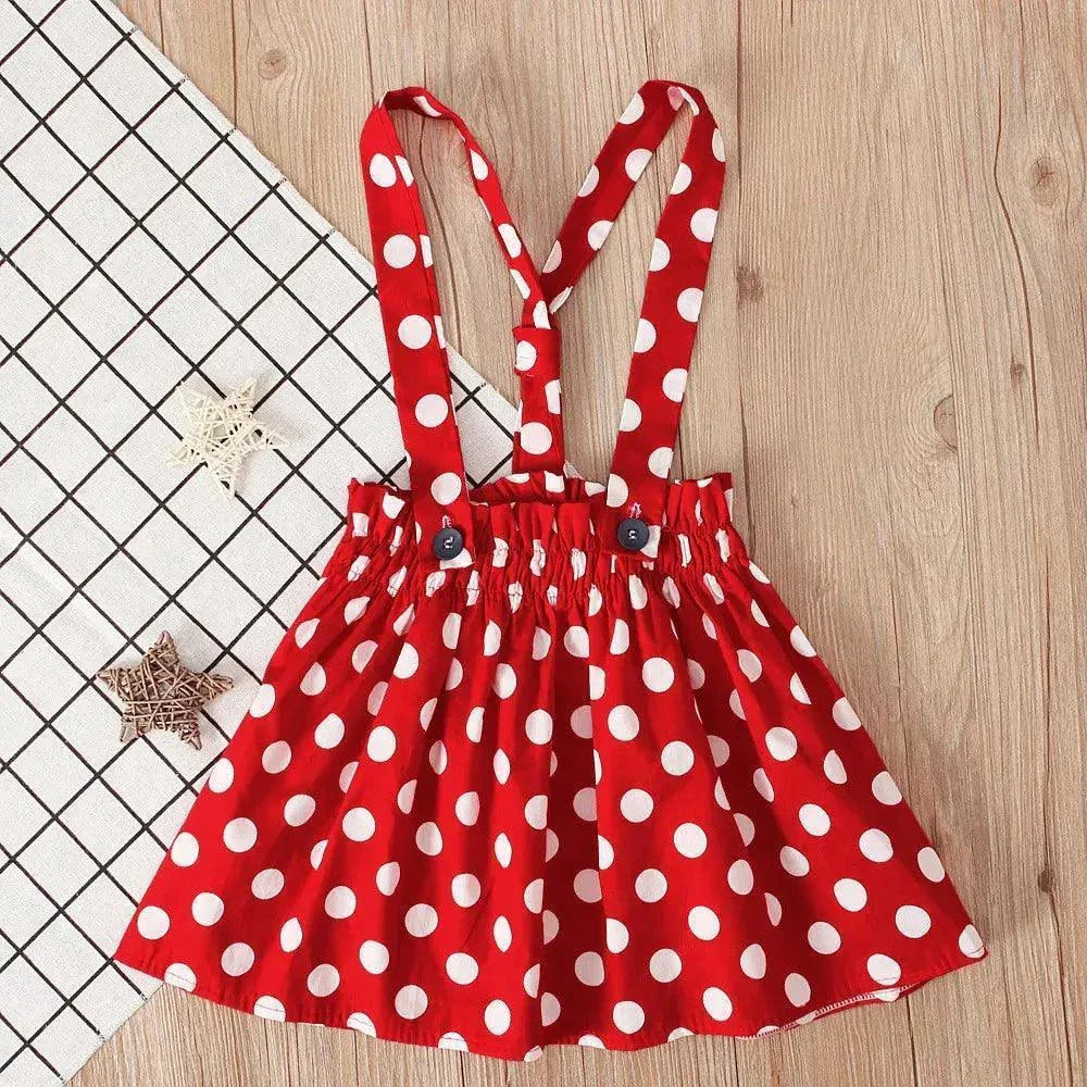 Children Kids Baby Fashion Girls Long Sleeve T-Shirt Top And Dot Strap Skirt Set - Venus Trendy Fashion Online