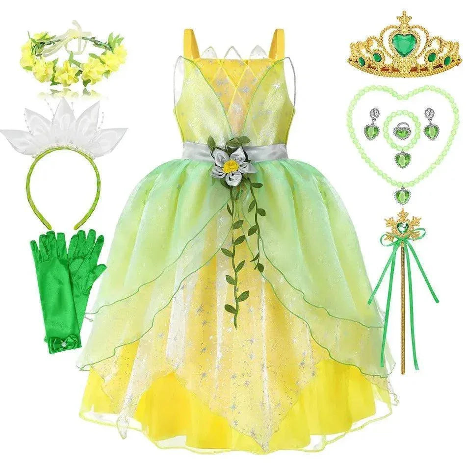 Dressy Tiana Princess Ball Gown Green Dress for Children Birthday Party - Venus Trendy Fashion Online
