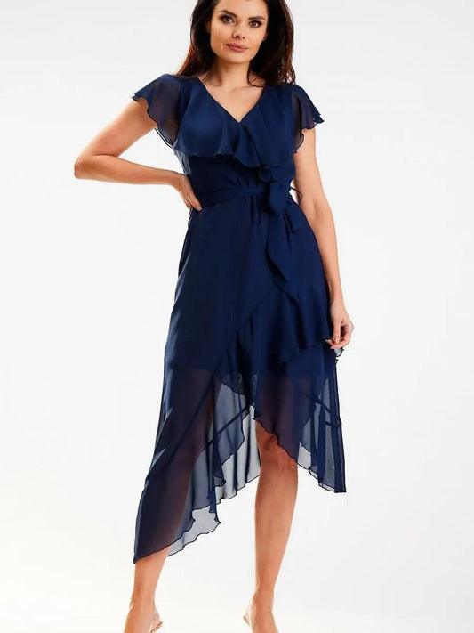 Elegant Asymmetrical Cut V-neck Daydress - Venus Trendy Fashion Online
