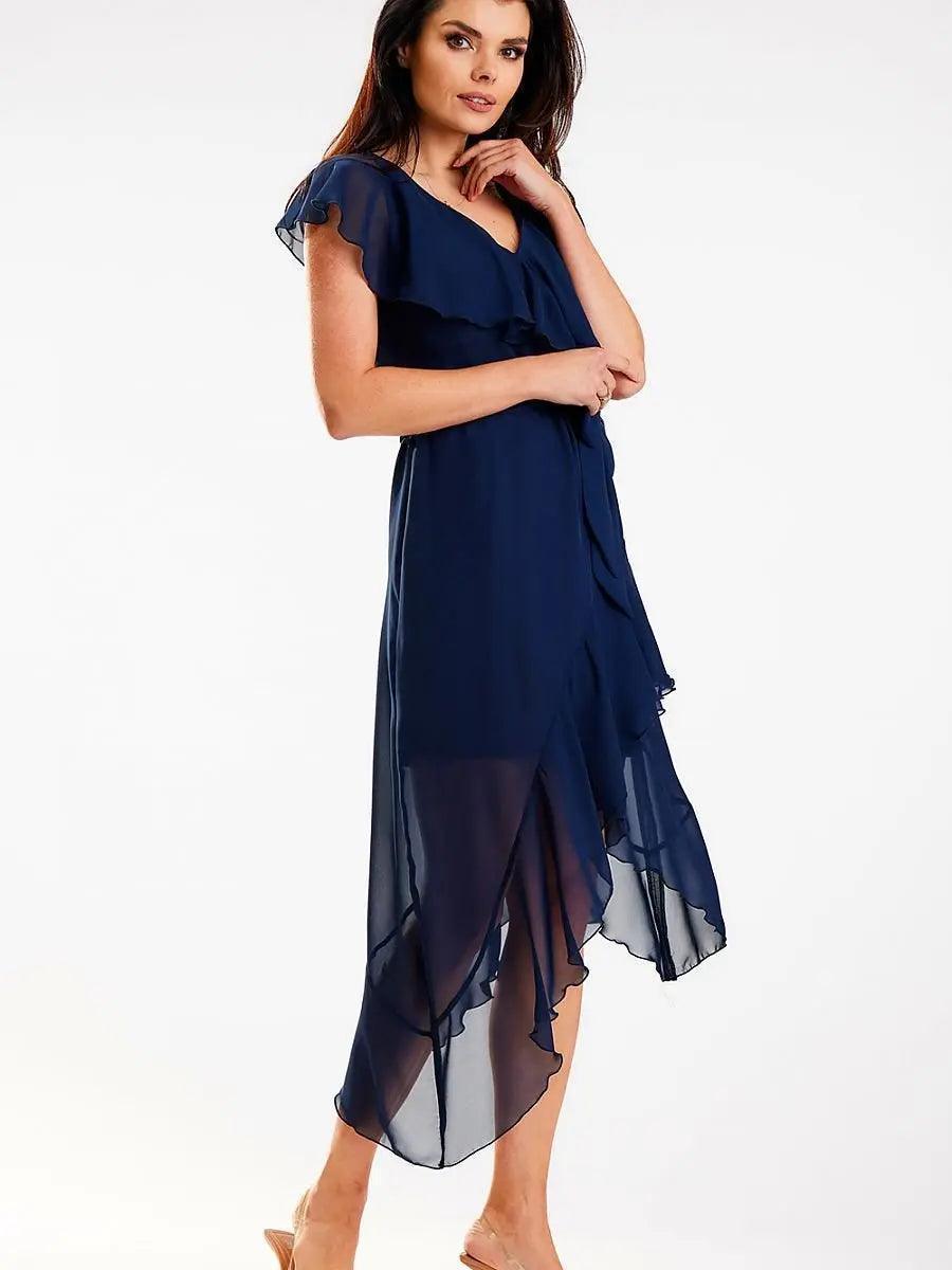 Elegant Asymmetrical Cut V-neck Daydress - Venus Trendy Fashion Online