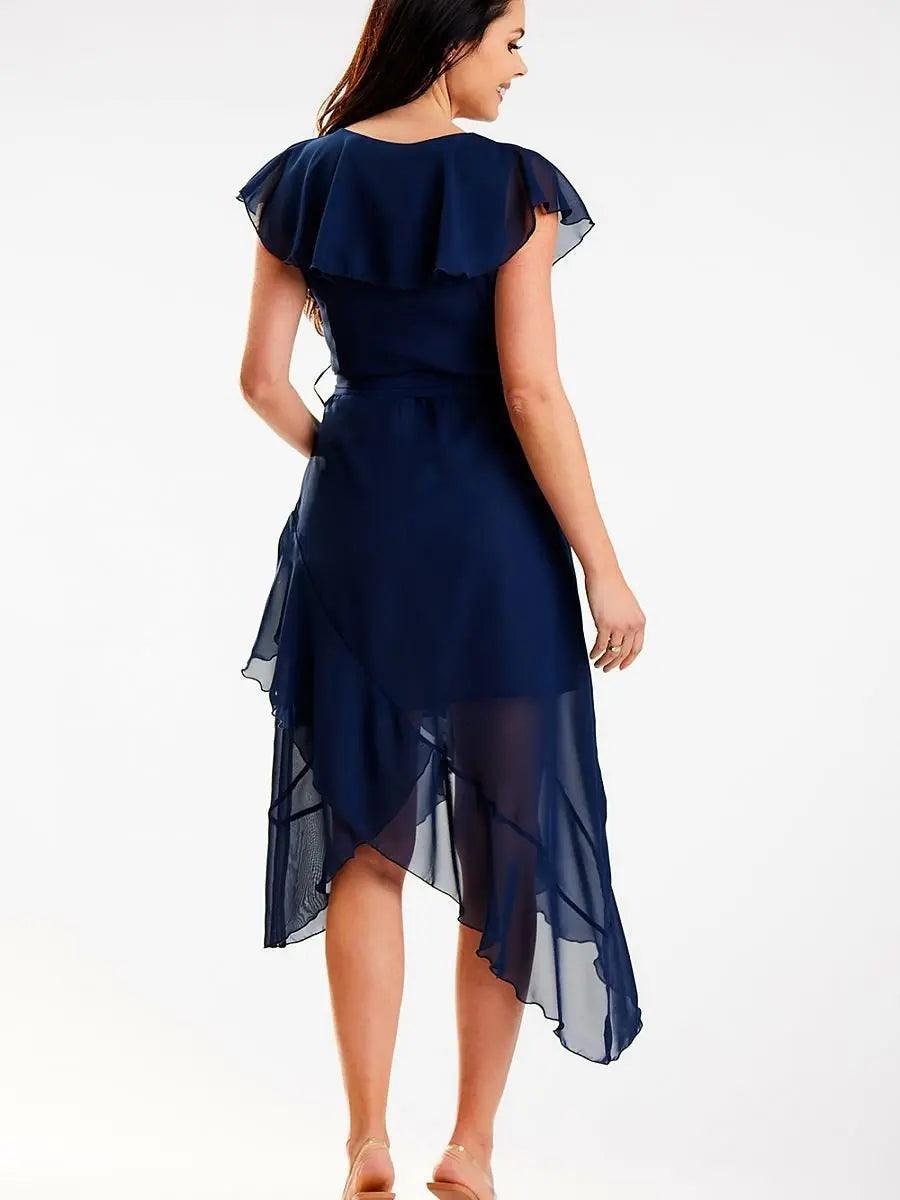 Elegant Asymmetrical Cut V-neck Daydress - Venus Trendy Fashion Online