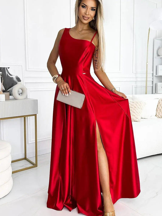 Elegant Maxi Long Satin One Shoulder Long dress - Venus Trendy Fashion Online
