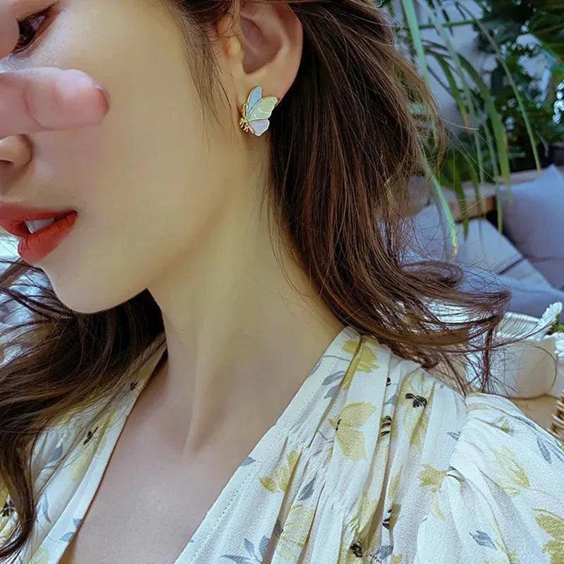 Trendy Butterfly Silver Needle Korean Alloy Earrings - Venus Trendy Fashion Online