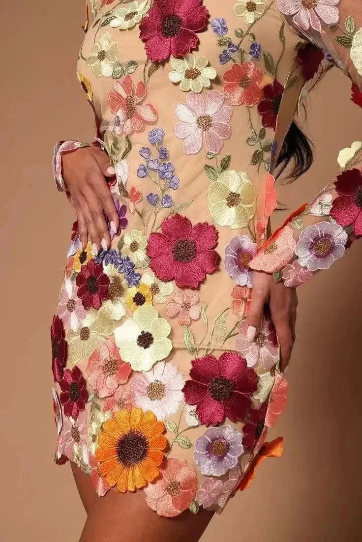 Floral Embroidery Elegant Luxury Women Mini Dress - Venus Trendy Fashion Online