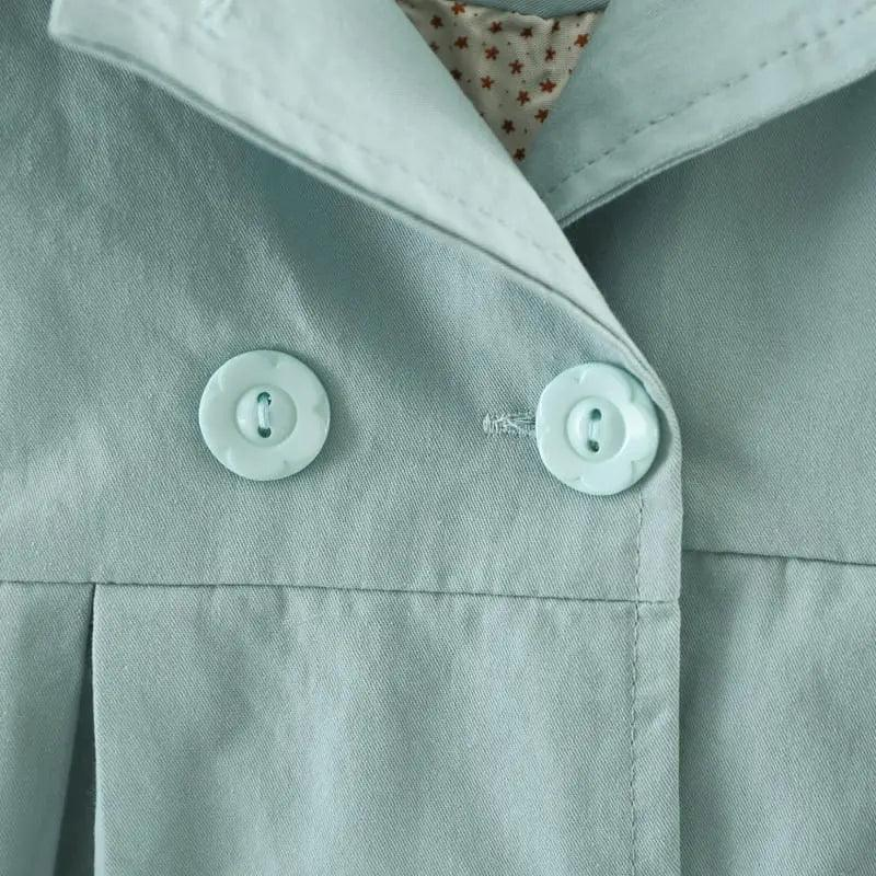 Girls Cute Cat Embroidered Lapel Design Pleated Lower Hem Wind Coat - Venus Trendy Fashion Online