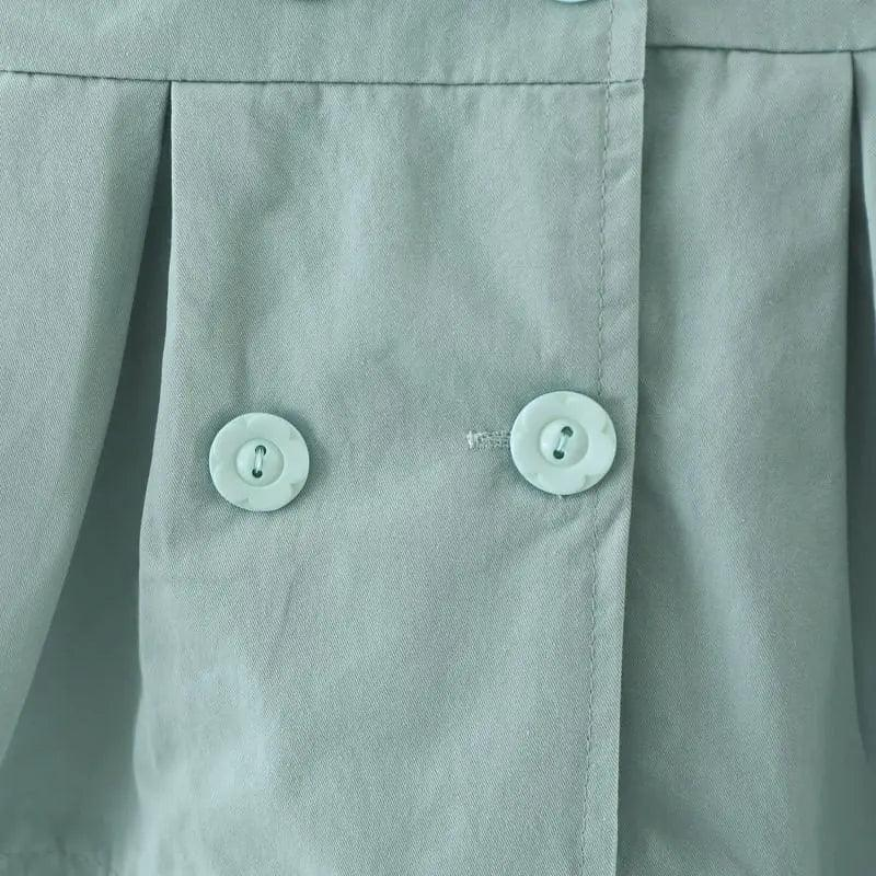 Girls Cute Cat Embroidered Lapel Design Pleated Lower Hem Wind Coat - Venus Trendy Fashion Online