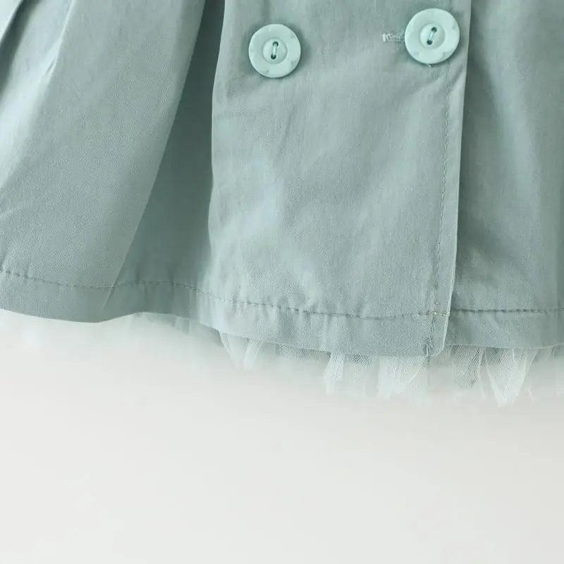 Girls Cute Cat Embroidered Lapel Design Pleated Lower Hem Wind Coat - Venus Trendy Fashion Online