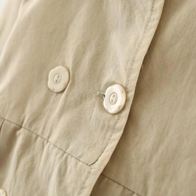Girls Cute Cat Embroidered Lapel Design Pleated Lower Hem Wind Coat - Venus Trendy Fashion Online
