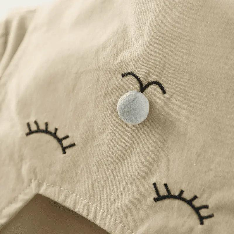 Girls Cute Cat Embroidered Lapel Design Pleated Lower Hem Wind Coat - Venus Trendy Fashion Online