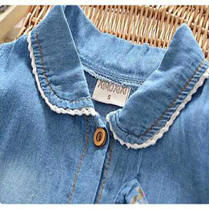 Girls Fashion Short Sleeve Tiny Flower Denim Dress - Venus Trendy Fashion Online
