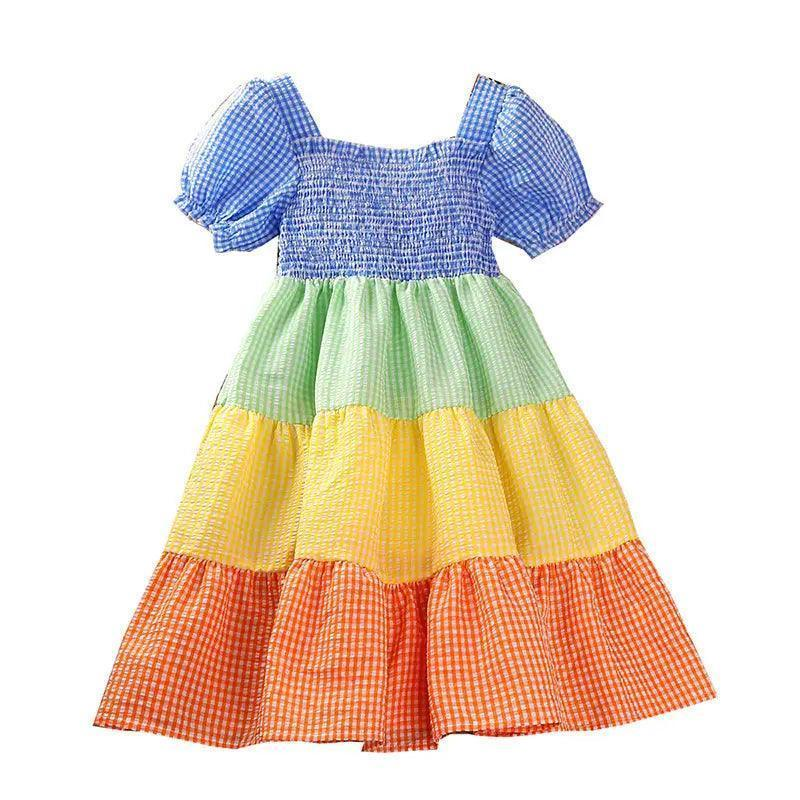 Girls Rainbow Short Sleeve Princess Dress - Venus Trendy Fashion Online