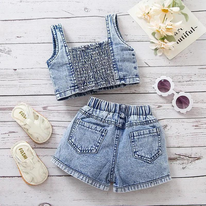 Girls Sleeveless Camisole Top And Watermelon Denim Shorts 2pcs Set - Venus Trendy Fashion Online