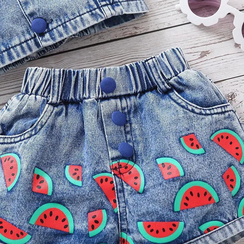 Girls Sleeveless Camisole Top And Watermelon Denim Shorts 2pcs Set - Venus Trendy Fashion Online