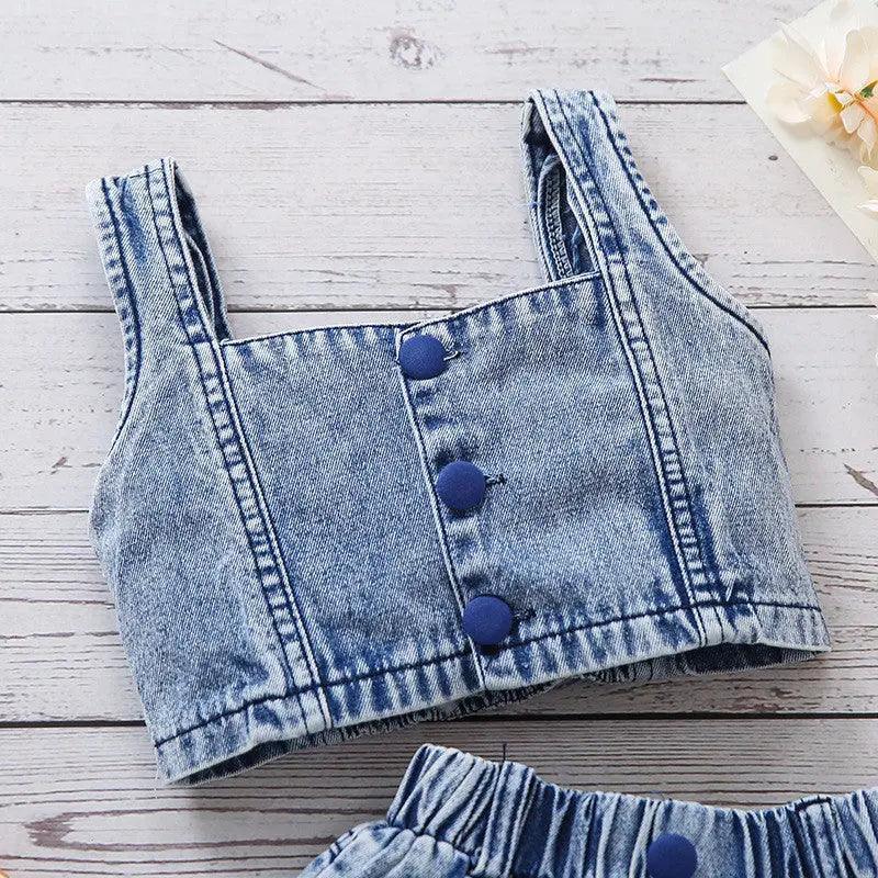 Girls Sleeveless Camisole Top And Watermelon Denim Shorts 2pcs Set - Venus Trendy Fashion Online