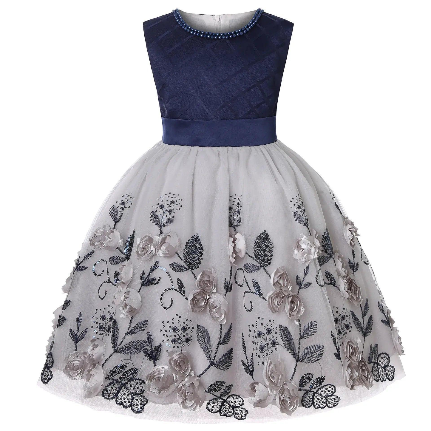 Girls Sleeveless Embroidered Flower Bow Mesh Princess Festival Party Dress - Venus Trendy Fashion Online