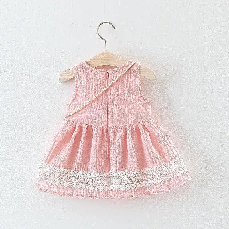 Girls Sleeveless Lace Dress And Bear Bag 2pcs Set - Venus Trendy Fashion Online