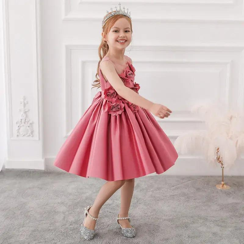 Girls Summer Fashion Party Cute Sweet Solid Color Floral Pleated Sleeveless Party Tutu Dress - Venus Trendy Fashion Online