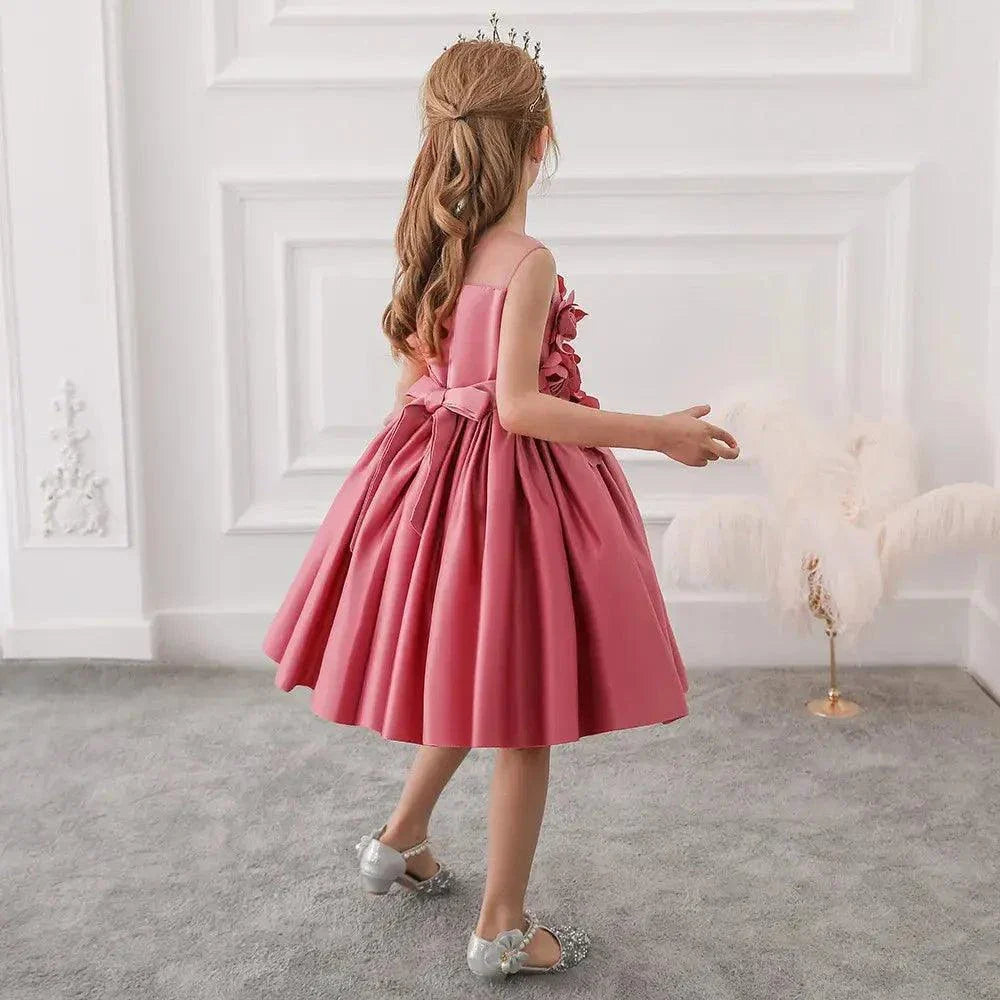 Girls Summer Fashion Party Cute Sweet Solid Color Floral Pleated Sleeveless Party Tutu Dress - Venus Trendy Fashion Online