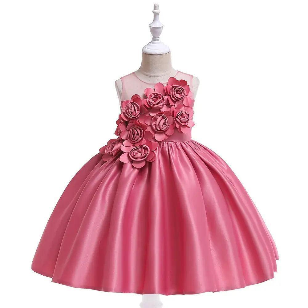 Girls Summer Fashion Party Cute Sweet Solid Color Floral Pleated Sleeveless Party Tutu Dress - Venus Trendy Fashion Online
