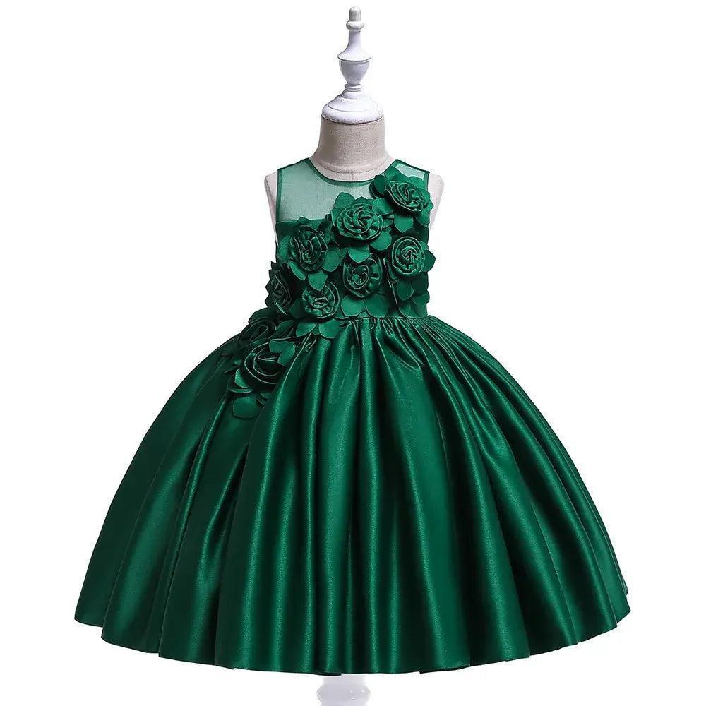 Girls Summer Fashion Party Cute Sweet Solid Color Floral Pleated Sleeveless Party Tutu Dress - Venus Trendy Fashion Online