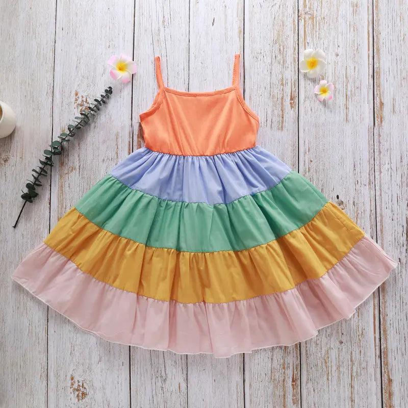 Girls Suspender Multicolored Rainbow Dress - Venus Trendy Fashion Online