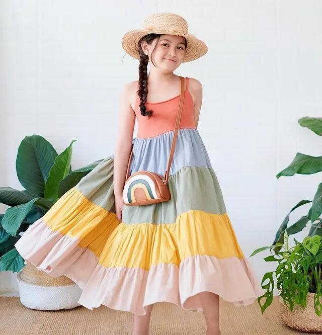 Girls Suspender Multicolored Rainbow Dress - Venus Trendy Fashion Online