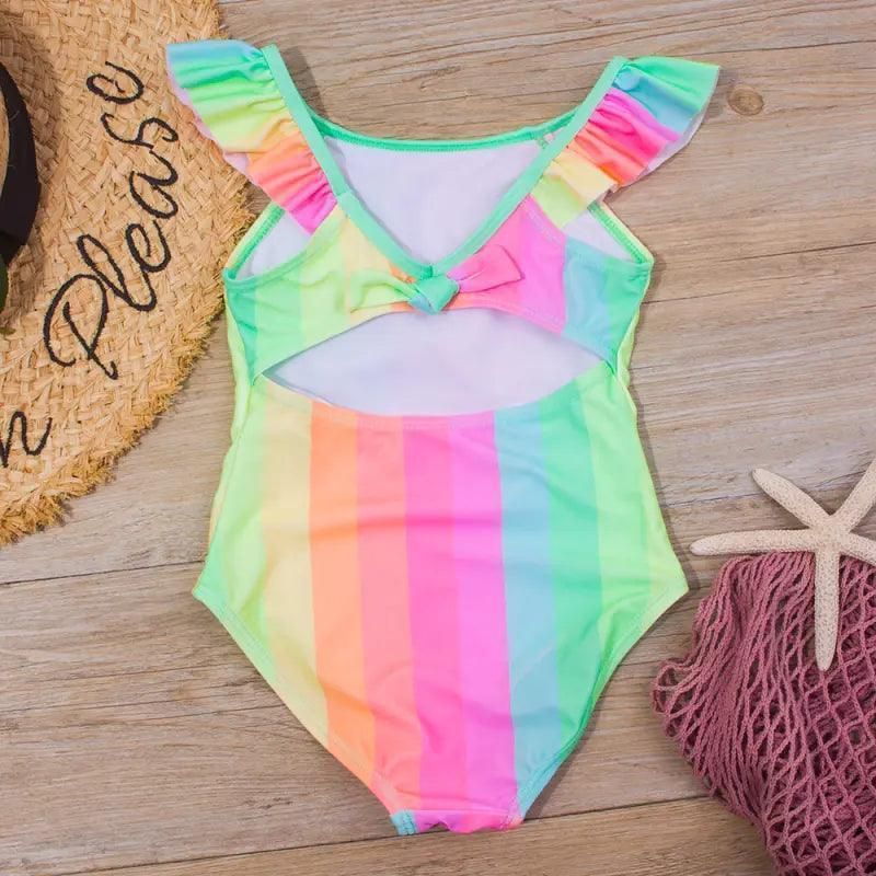Girls Sweet Colorful Striped Ruffled Summer Beachwear Swimwear - Venus Trendy Fashion Online