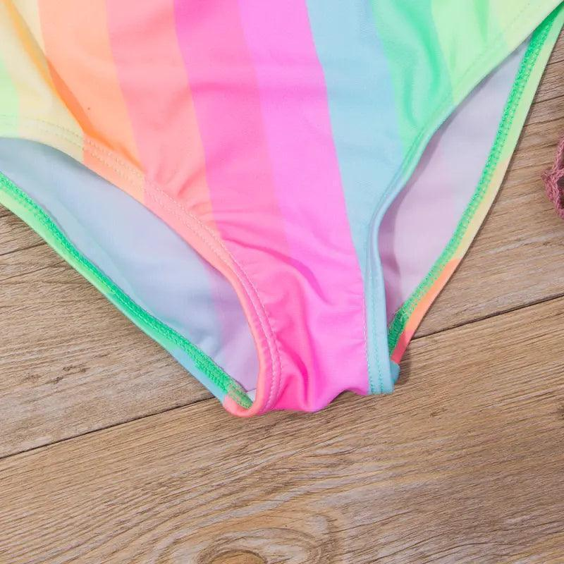 Girls Sweet Colorful Striped Ruffled Summer Beachwear Swimwear - Venus Trendy Fashion Online
