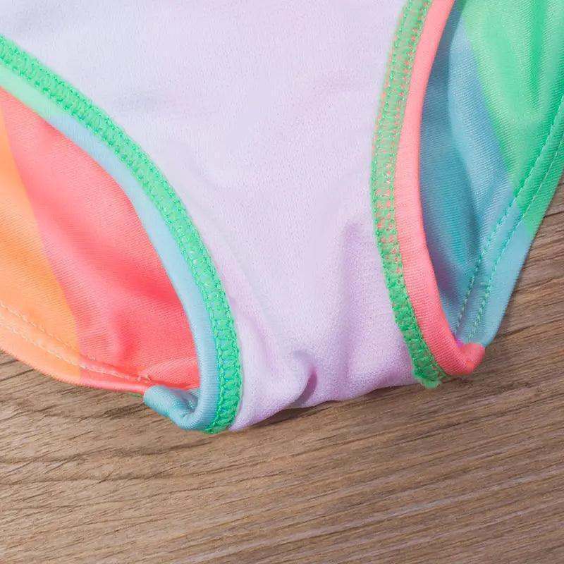 Girls Sweet Colorful Striped Ruffled Summer Beachwear Swimwear - Venus Trendy Fashion Online