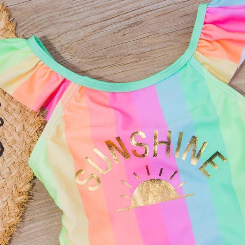 Girls Sweet Colorful Striped Ruffled Summer Beachwear Swimwear - Venus Trendy Fashion Online