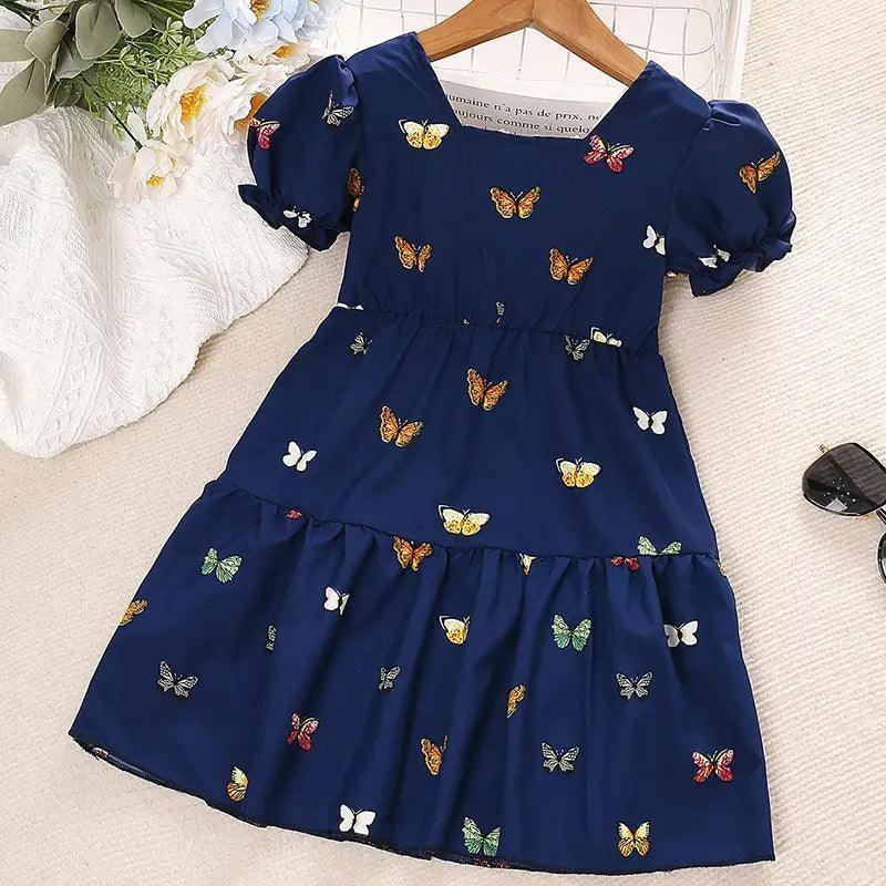 Girls Sweet Lace Lapel Butterfly Short Sleeve Princess Dress - Venus Trendy Fashion Online